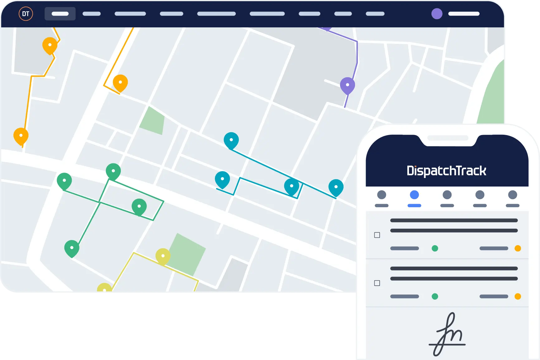 DispatchTrack's real time delivery tracking software on a mobile and desktop device