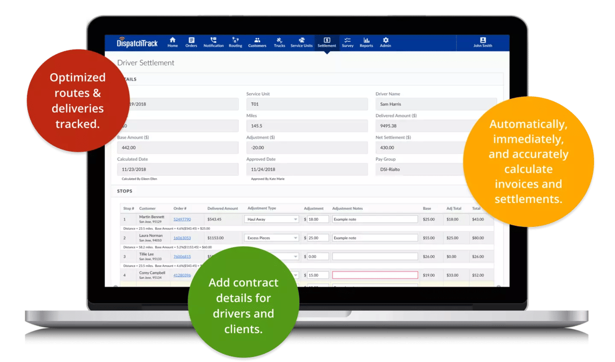 Billing and settlement software screenshot