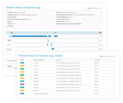 Screenshots of driver's hours of service log