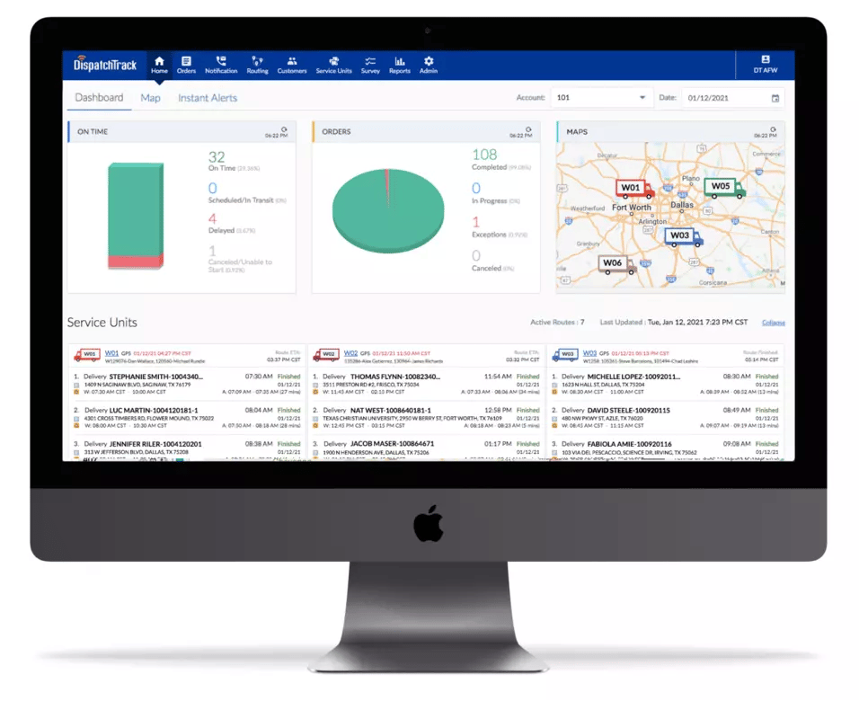 Screenshot of DispatchTrack's last mile tools