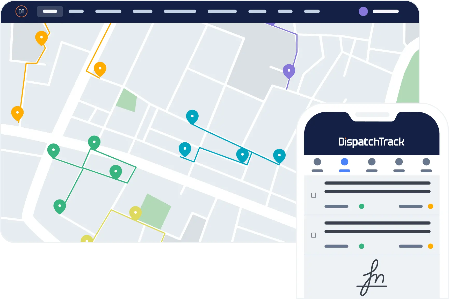 DispatchTrack's building supplies delivery software on a mobile and desktop device