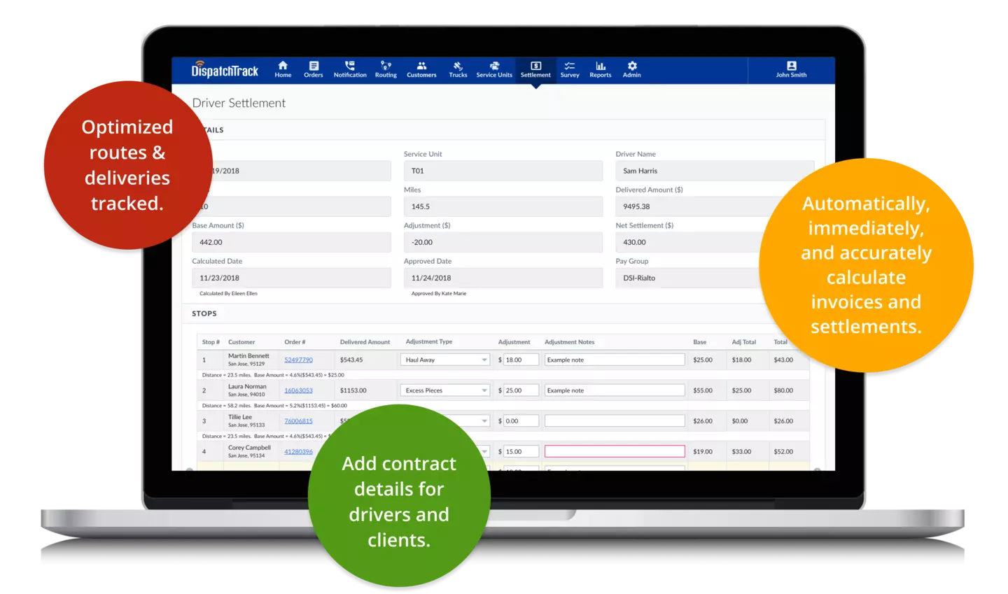 Billing and settlement software screenshot
