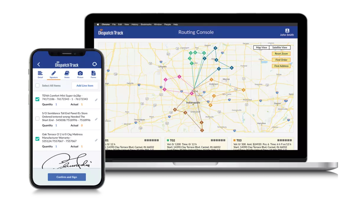 DispatchTrack's retail delivery software on a mobile and desktop device