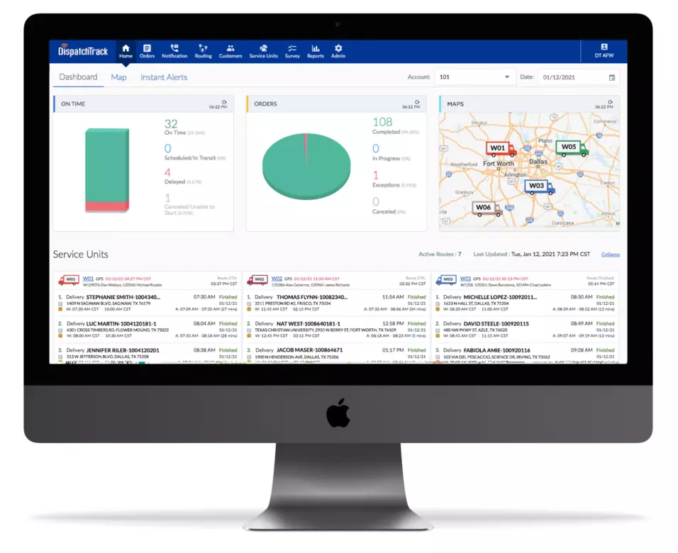 Screenshot of DispatchTrack's last mile tools
